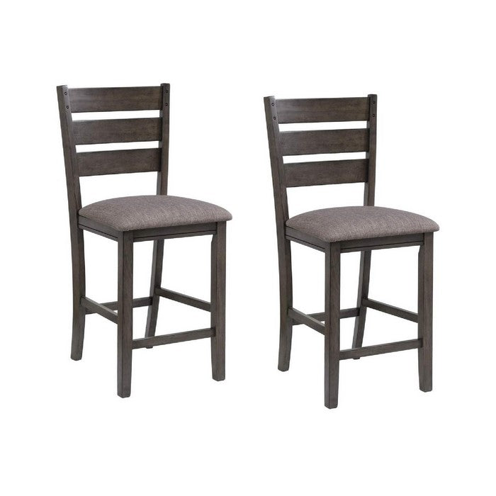 Wooden Counter Chair with Padded Seat and Ladder Backrest, Set of 2, Gray - BM215200