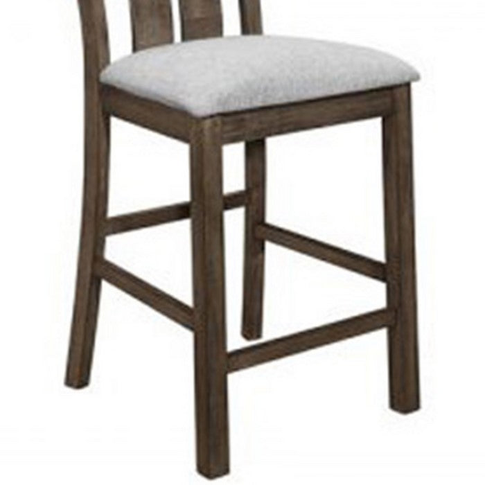 Fabric Padded Counter Chair with Curved Twin Slatted Back, Set of 2, Brown - BM215202