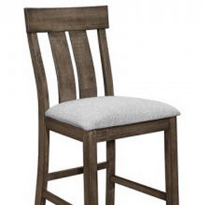 Fabric Padded Counter Chair with Curved Twin Slatted Back, Set of 2, Brown - BM215202