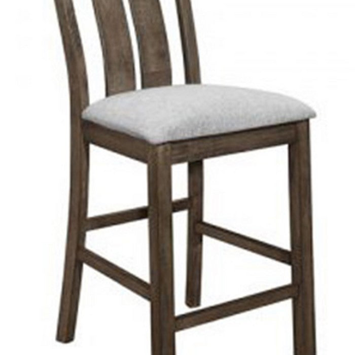 Fabric Padded Counter Chair with Curved Twin Slatted Back, Set of 2, Brown - BM215202