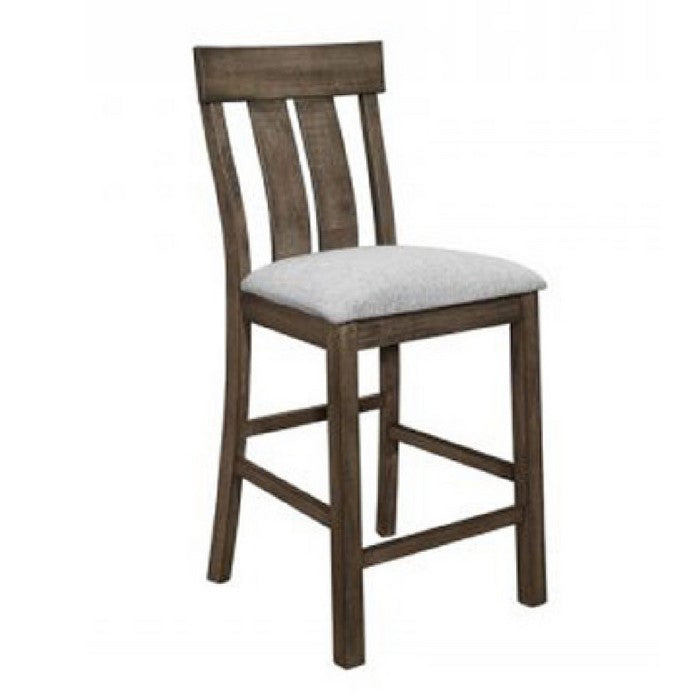 Fabric Padded Counter Chair with Curved Twin Slatted Back, Set of 2, Brown - BM215202