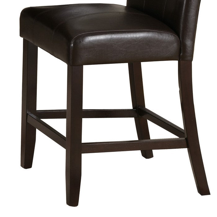 Vertically Stitched Leatherette Wooden Counter Chair, Set of 2, Dark Brown - BM215203