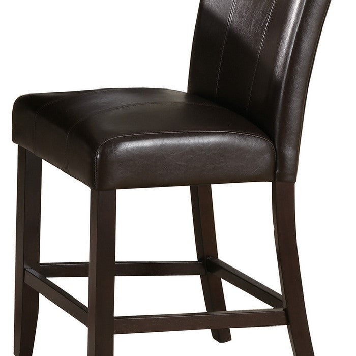 Vertically Stitched Leatherette Wooden Counter Chair, Set of 2, Dark Brown - BM215203