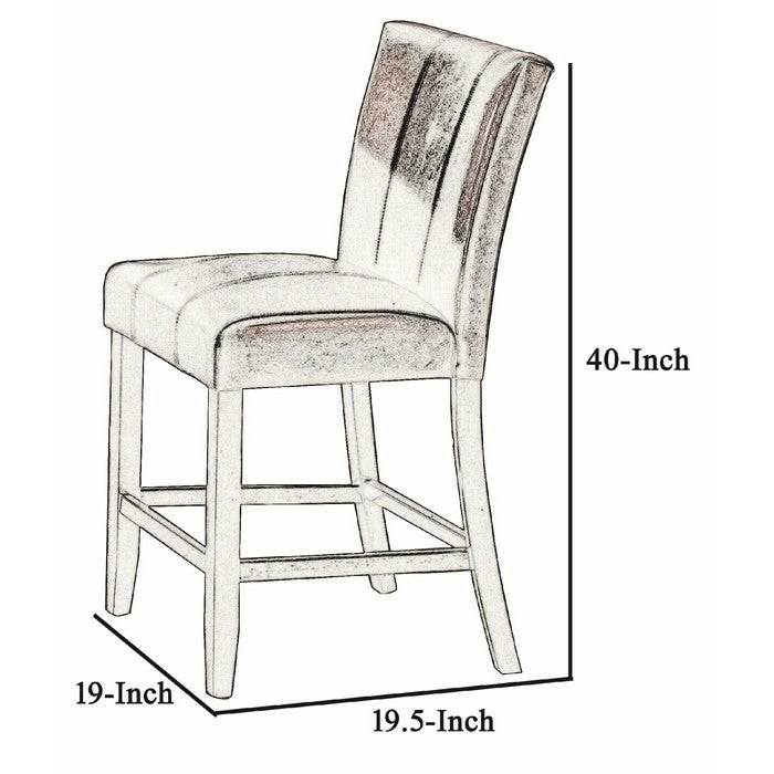 Vertically Stitched Leatherette Wooden Counter Chair, Set of 2, Dark Brown - BM215203