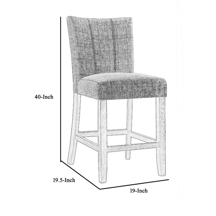 Fabric Upholstered Counter Chair with Vertical Stitching, Set of 2, Gray - BM215204
