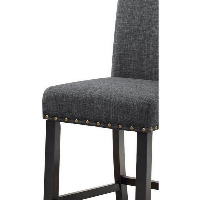 Nailhead Trim Fabric Upholstered Counter Chair, Set of 2, Dark Gray
