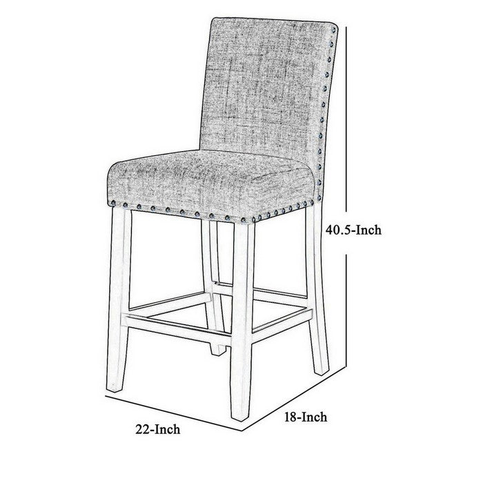 Nailhead Trim Fabric Upholstered Counter Chair, Set of 2, Dark Gray