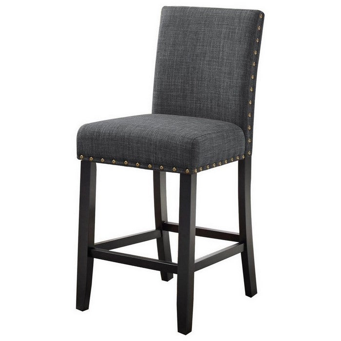 Nailhead Trim Fabric Upholstered Counter Chair, Set of 2, Dark Gray