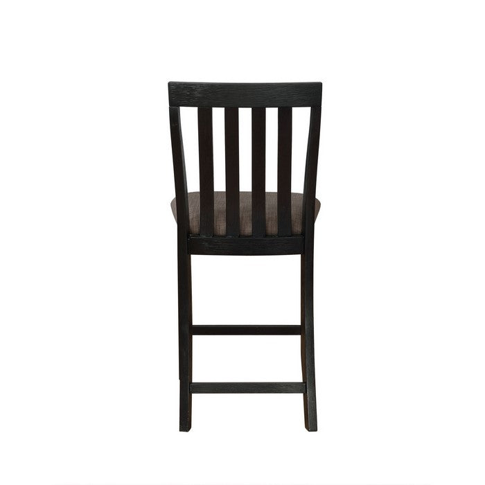 Vertical Slatted Back Wooden Counter Chair, Set of 2, Black and Gray