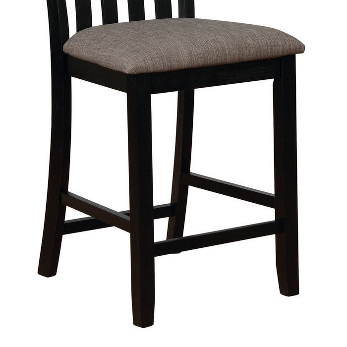 Vertical Slatted Back Wooden Counter Chair, Set of 2, Black and Gray