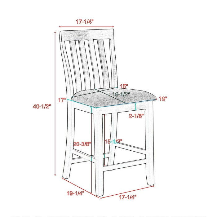 Vertical Slatted Back Wooden Counter Chair, Set of 2, Black and Gray