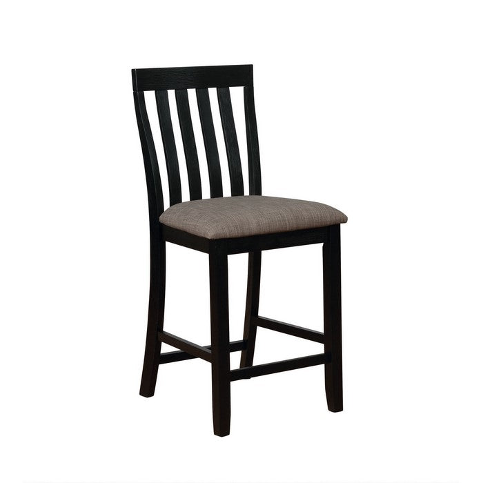 Vertical Slatted Back Wooden Counter Chair, Set of 2, Black and Gray