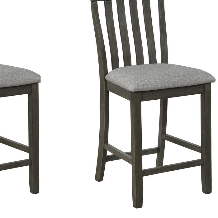 Vertical Slatted Back Wooden Counter Chair, Set of 2, Gray - BM215207