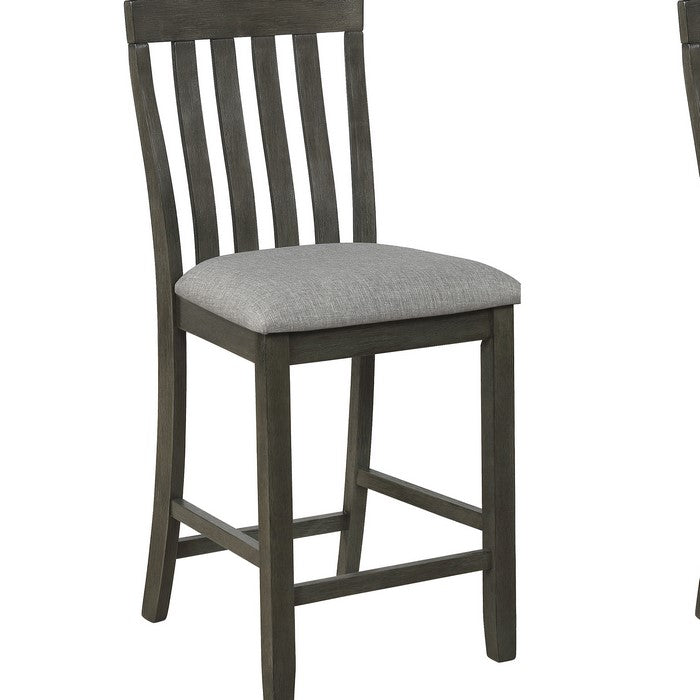 Vertical Slatted Back Wooden Counter Chair, Set of 2, Gray - BM215207