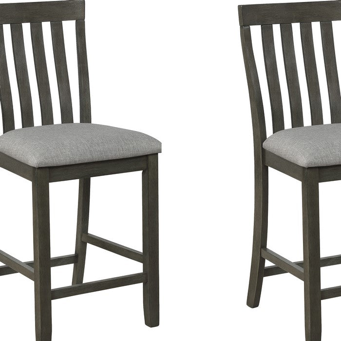 Vertical Slatted Back Wooden Counter Chair, Set of 2, Gray - BM215207