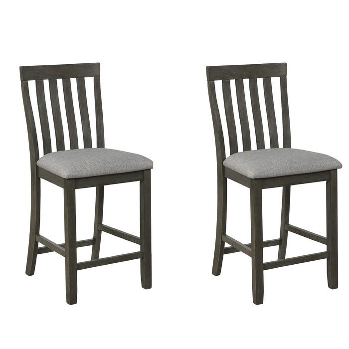 Vertical Slatted Back Wooden Counter Chair, Set of 2, Gray - BM215207