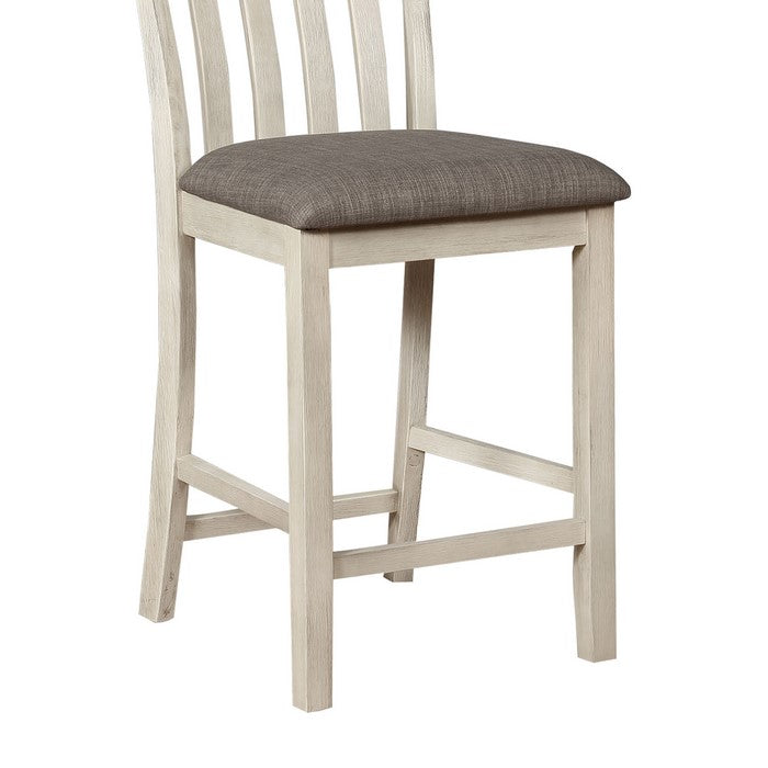 Vertical Slatted Back Wooden Counter Chair, Set of 2, White and Gray - BM215208