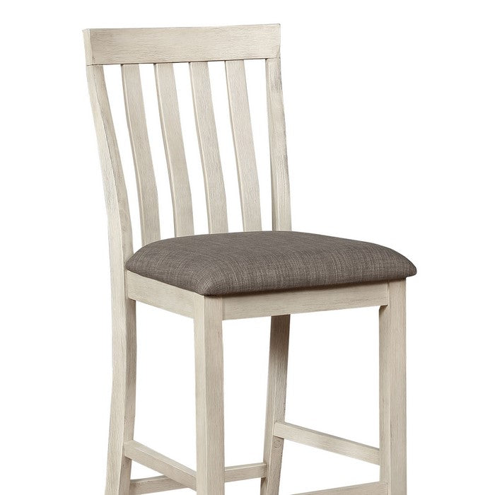 Vertical Slatted Back Wooden Counter Chair, Set of 2, White and Gray - BM215208