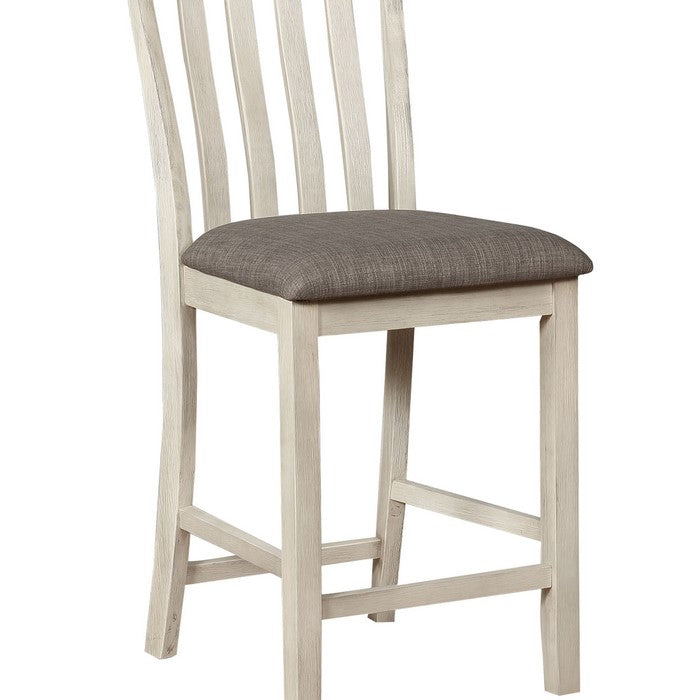 Vertical Slatted Back Wooden Counter Chair, Set of 2, White and Gray - BM215208