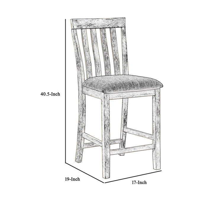 Vertical Slatted Back Wooden Counter Chair, Set of 2, White and Gray - BM215208