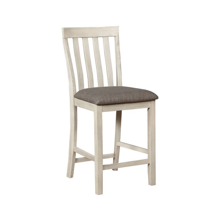 Vertical Slatted Back Wooden Counter Chair, Set of 2, White and Gray - BM215208