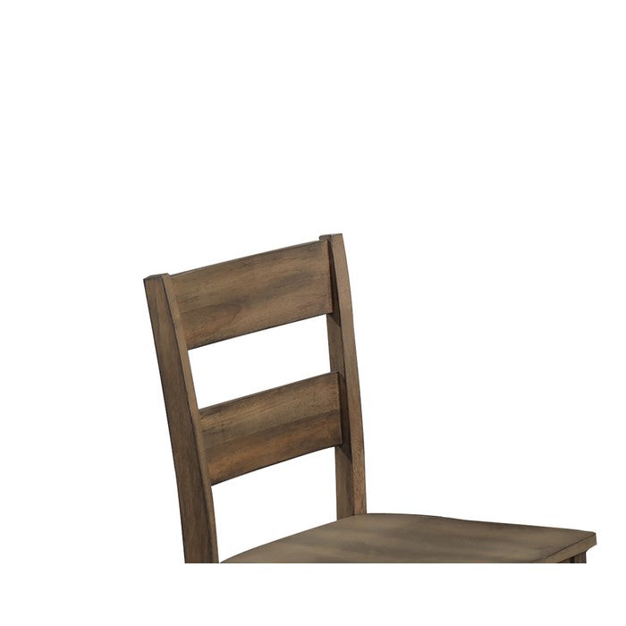 Grained Wooden Counter Chair with Panel Cut Out Backrest, Set of 2, Brown