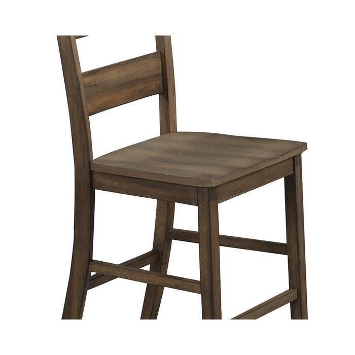 Grained Wooden Counter Chair with Panel Cut Out Backrest, Set of 2, Brown