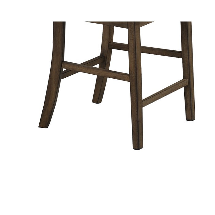 Grained Wooden Counter Chair with Panel Cut Out Backrest, Set of 2, Brown