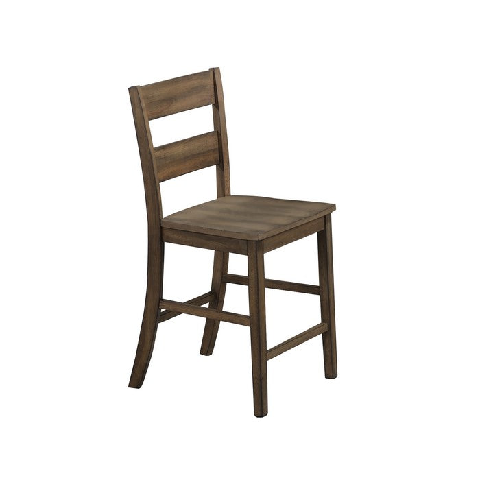 Grained Wooden Counter Chair with Panel Cut Out Backrest, Set of 2, Brown