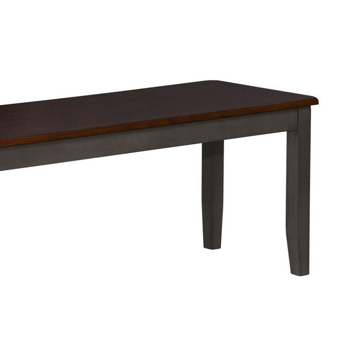 Rectangular Wooden Frame Bench with Chamfered Legs, Brown and Black - BM215212
