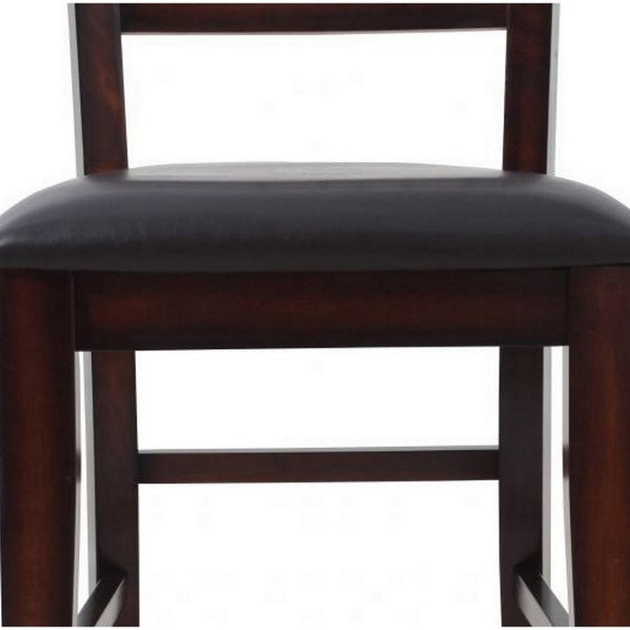 Wooden Leatherette Seat Counter Chair with Cut Out Back, Set of 2, Brown