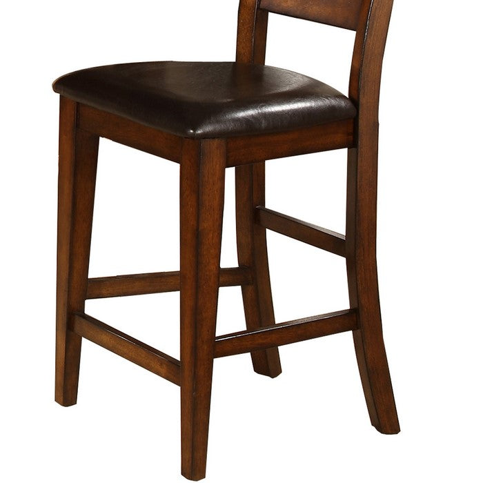 Leatherette Counter Chair with Cut Out Panel Backrest, Set of 2, Brown - BM215214