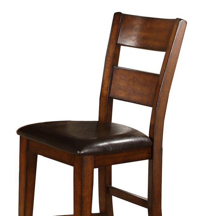 Leatherette Counter Chair with Cut Out Panel Backrest, Set of 2, Brown - BM215214
