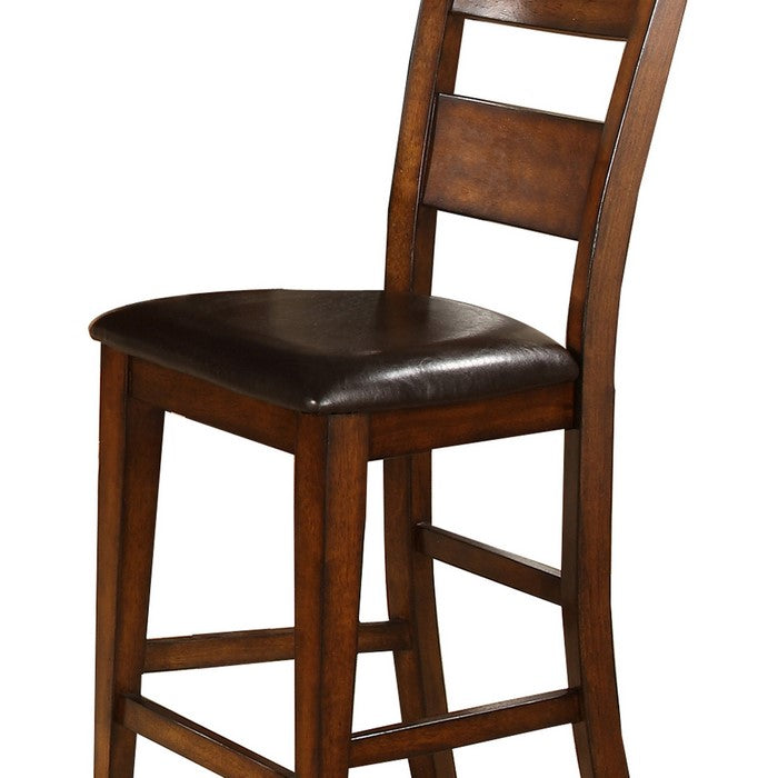Leatherette Counter Chair with Cut Out Panel Backrest, Set of 2, Brown - BM215214