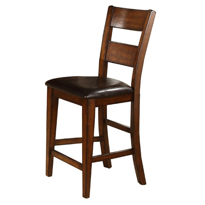 Leatherette Counter Chair with Cut Out Panel Backrest, Set of 2, Brown - BM215214
