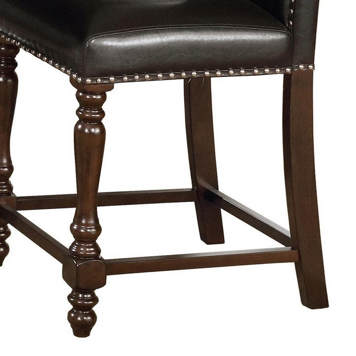 Nailhead Trim Scalloped Back Leatherette Counter Chair, Set of 2,Dark Brown - BM215215