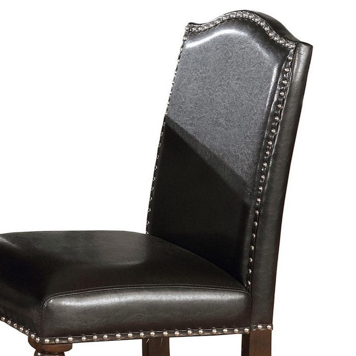Nailhead Trim Scalloped Back Leatherette Counter Chair, Set of 2,Dark Brown - BM215215