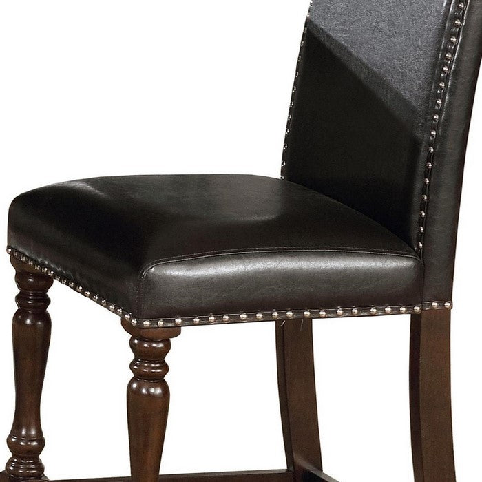 Nailhead Trim Scalloped Back Leatherette Counter Chair, Set of 2,Dark Brown - BM215215