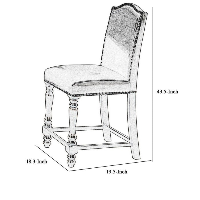 Nailhead Trim Scalloped Back Leatherette Counter Chair, Set of 2,Dark Brown - BM215215