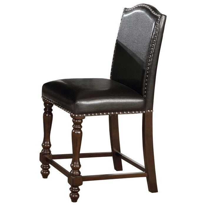 Nailhead Trim Scalloped Back Leatherette Counter Chair, Set of 2,Dark Brown - BM215215