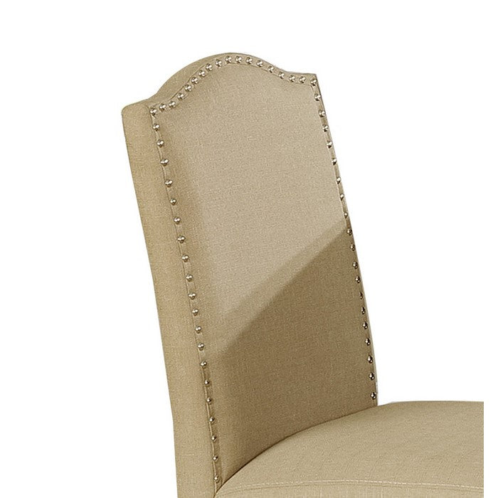 Scalloped Back Fabric Upholstered Counter Chair, Set of 2, Beige and Brown