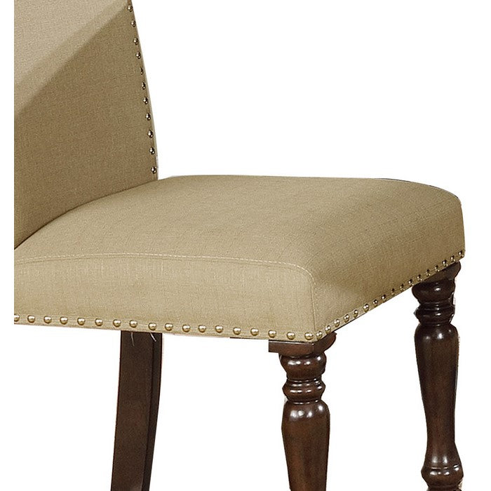 Scalloped Back Fabric Upholstered Counter Chair, Set of 2, Beige and Brown