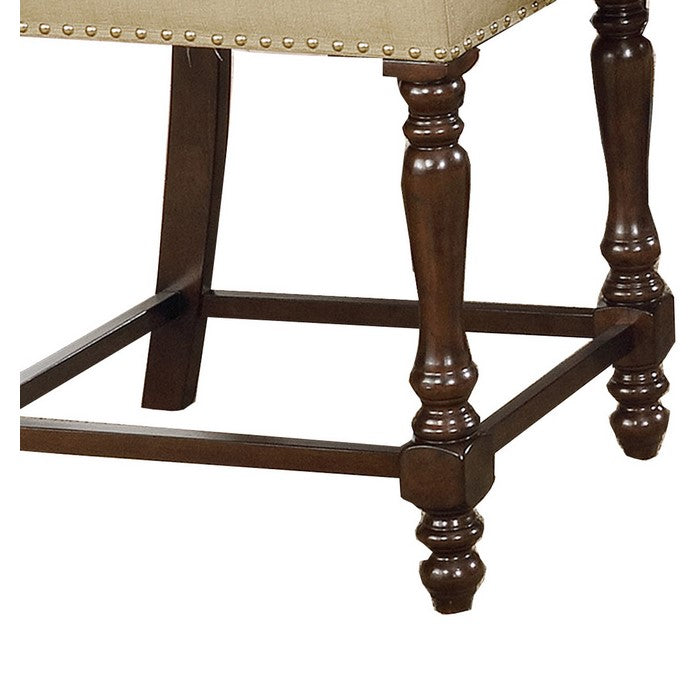 Scalloped Back Fabric Upholstered Counter Chair, Set of 2, Beige and Brown