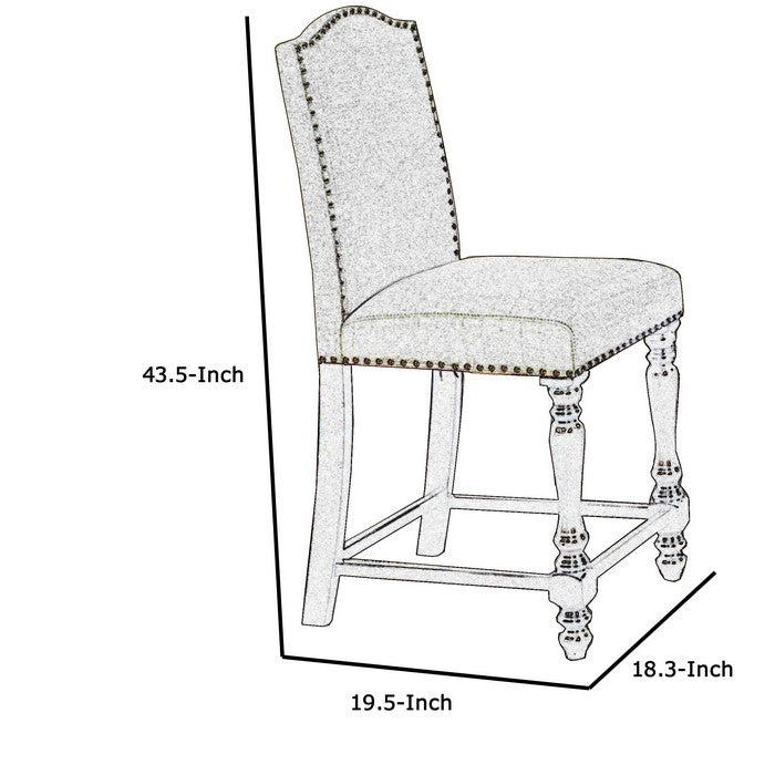 Scalloped Back Fabric Upholstered Counter Chair, Set of 2, Beige and Brown