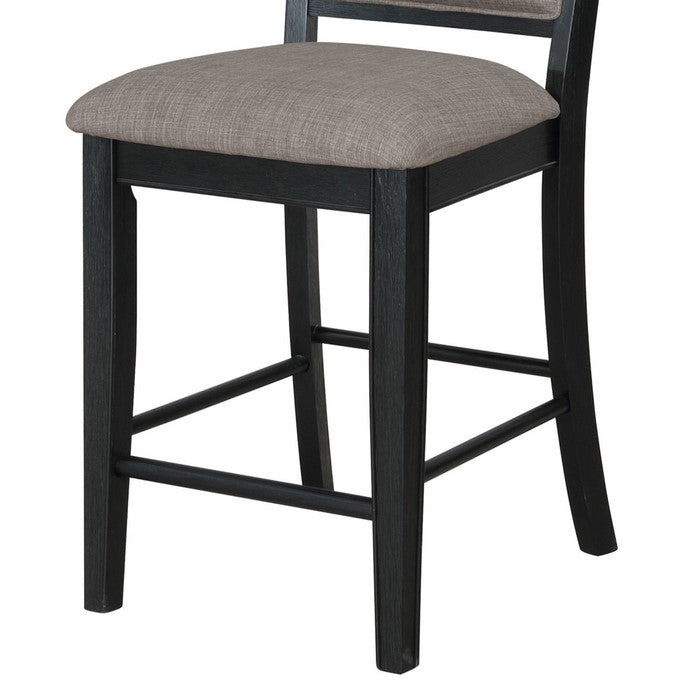 Fabric Upholstered Wooden Counter Chair, Set of 2, Black and Gray - BM215217
