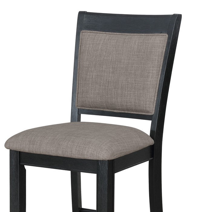 Fabric Upholstered Wooden Counter Chair, Set of 2, Black and Gray - BM215217