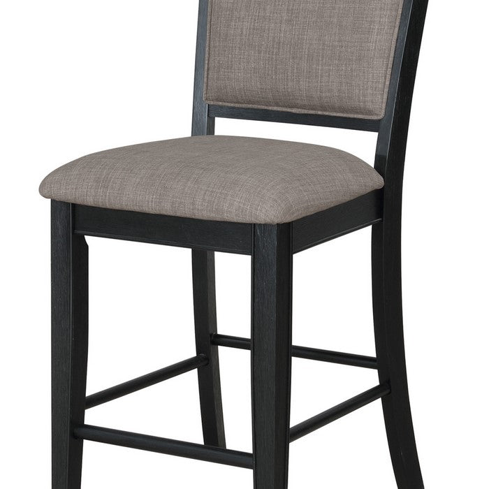 Fabric Upholstered Wooden Counter Chair, Set of 2, Black and Gray - BM215217