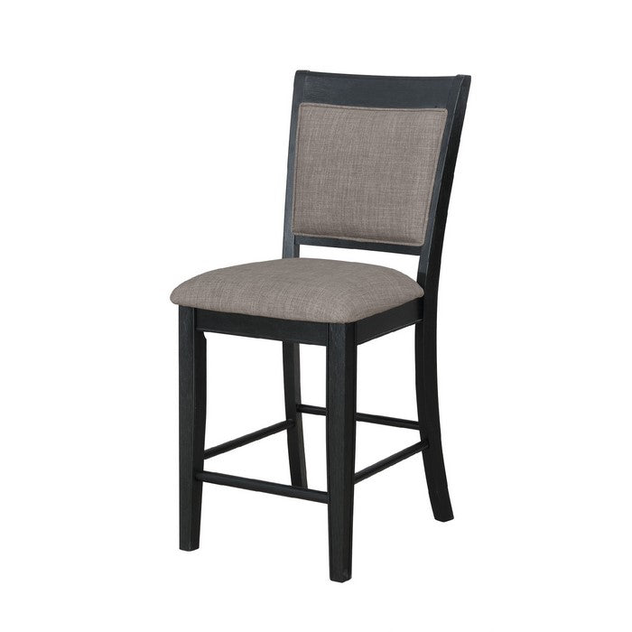 Fabric Upholstered Wooden Counter Chair, Set of 2, Black and Gray - BM215217