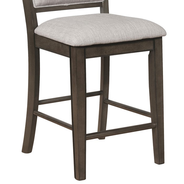 Fabric Upholstered Wooden Counter Chair, Set of 2, Brown and Gray - BM215218