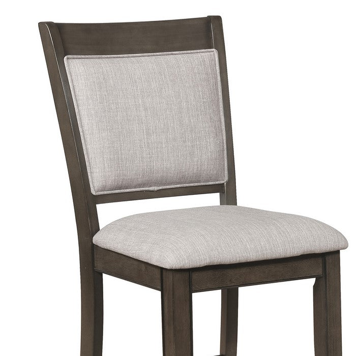 Fabric Upholstered Wooden Counter Chair, Set of 2, Brown and Gray - BM215218